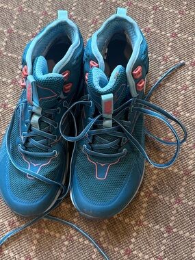 Hoka One One Blue Athletic Trail Sneakers with Pink Accents